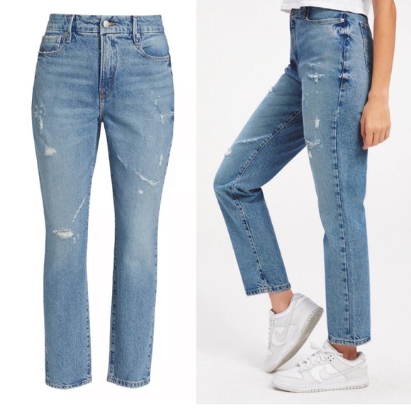 Good American Good Classic High Rise Distressed Jeans Size 8 NWT - Picture 1 of 9